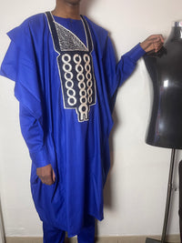akwaba - Ensemble traditionnel africain Homme Tunique, Pantalon et Grand Boubou Bleu Roi