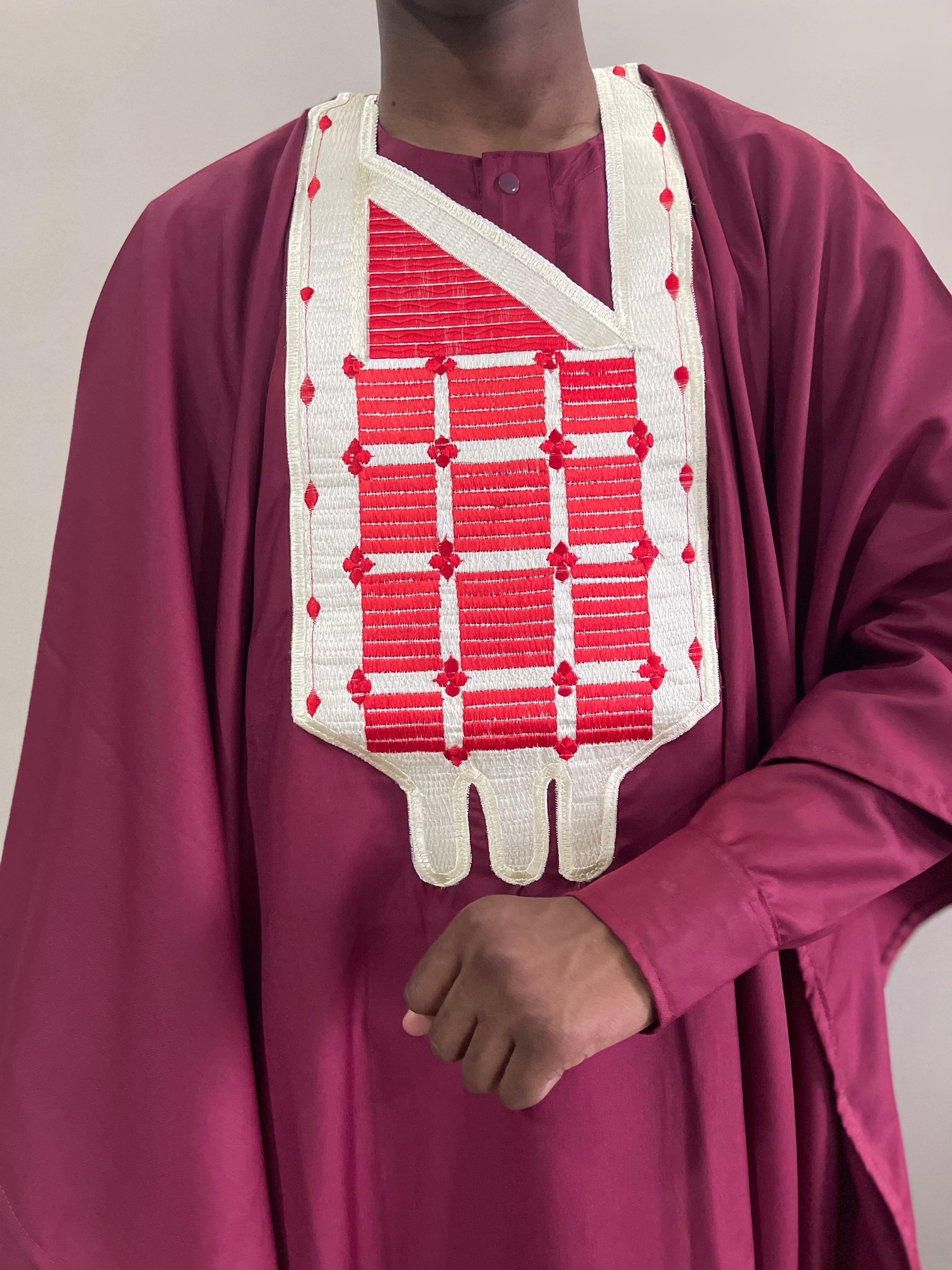 Savane - Ensemble traditionnel africain Homme Tunique, Pantalon et Grand Boubou Rouge Bordeaux