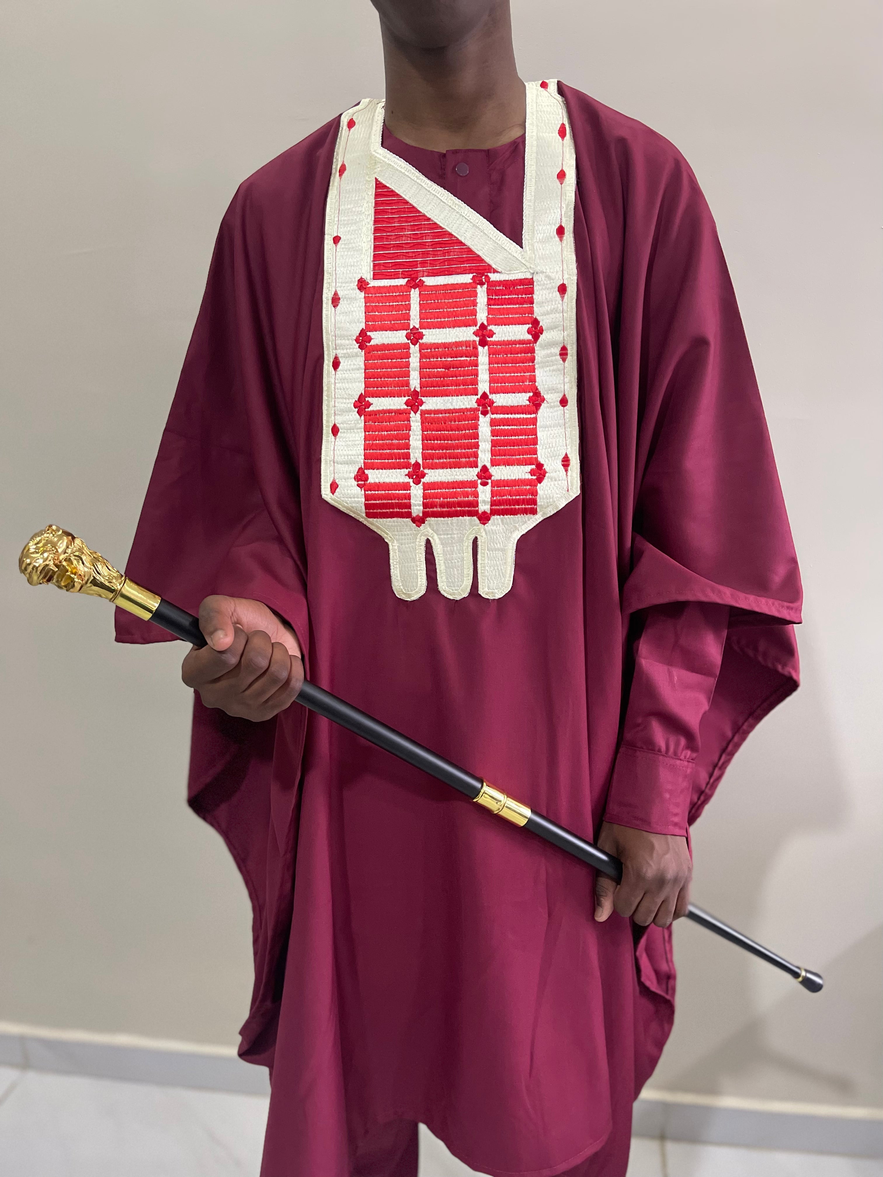 Savane - Ensemble traditionnel africain Homme Tunique, Pantalon et Grand Boubou Rouge Bordeaux