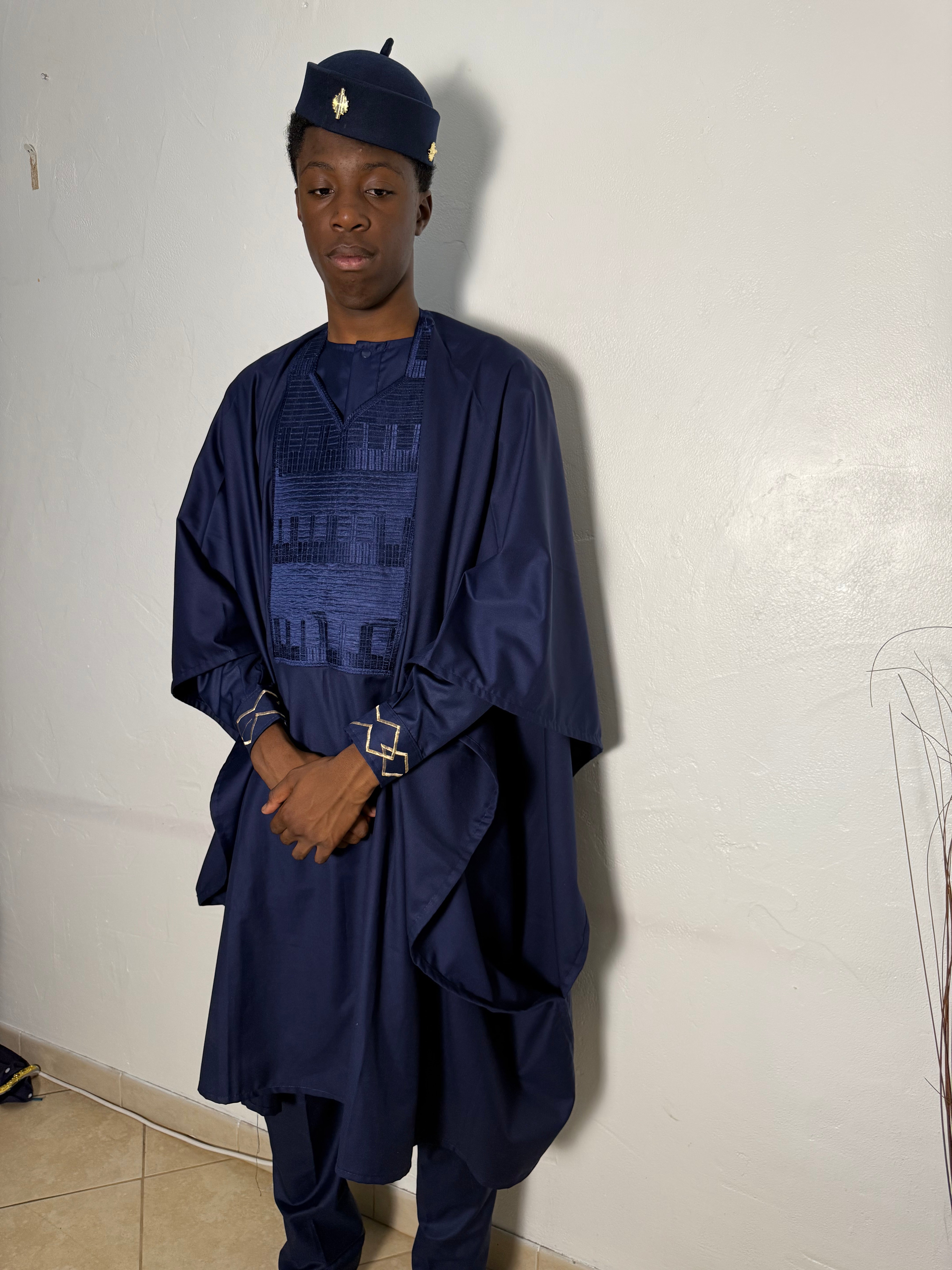 Assini - Ensemble traditionnel africain Homme Tunique, Pantalon et Grand Boubou Bleu Foncée