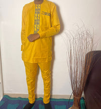 Deux pièces traditionnel africain Homme, Pantalon et Haut Jaune