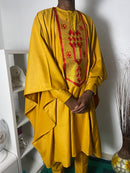 Sahel - Ensemble traditionnel africain Homme Tunique, Pantalon et Grand Boubou Jaune